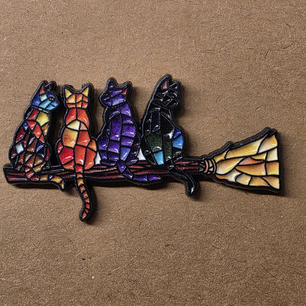 Colorful Cat Brooch on Broomstick